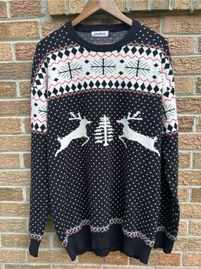 Abollria Men’s Black & White Reindeer Crewneck Sweater size 2XL